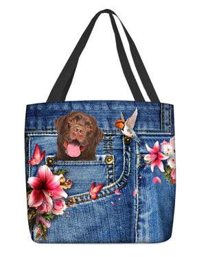 Chocolate Labrador-Lily Cloth Tote Bag