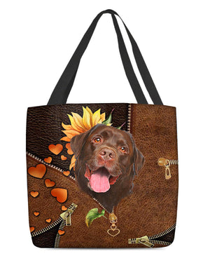 Chocolate Labrador-Sunflower&zipper Cloth Tote Bag