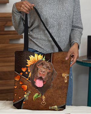 Chocolate Labrador-Sunflower&zipper Cloth Tote Bag