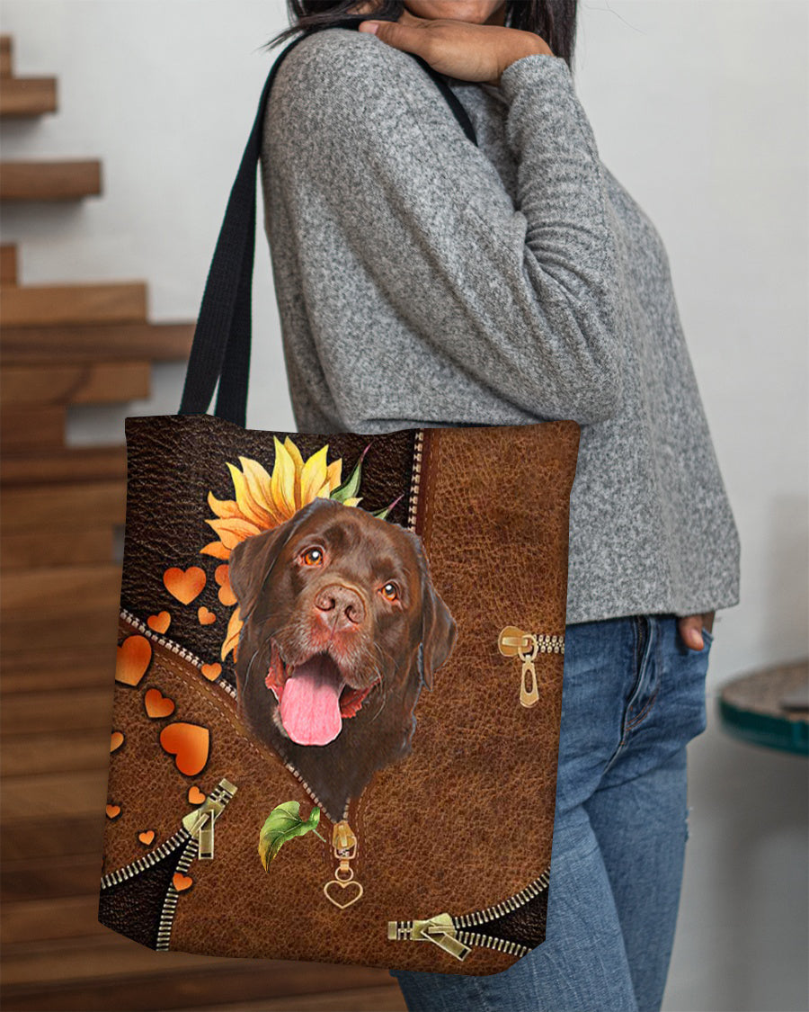 Chocolate Labrador-Sunflower&zipper Cloth Tote Bag