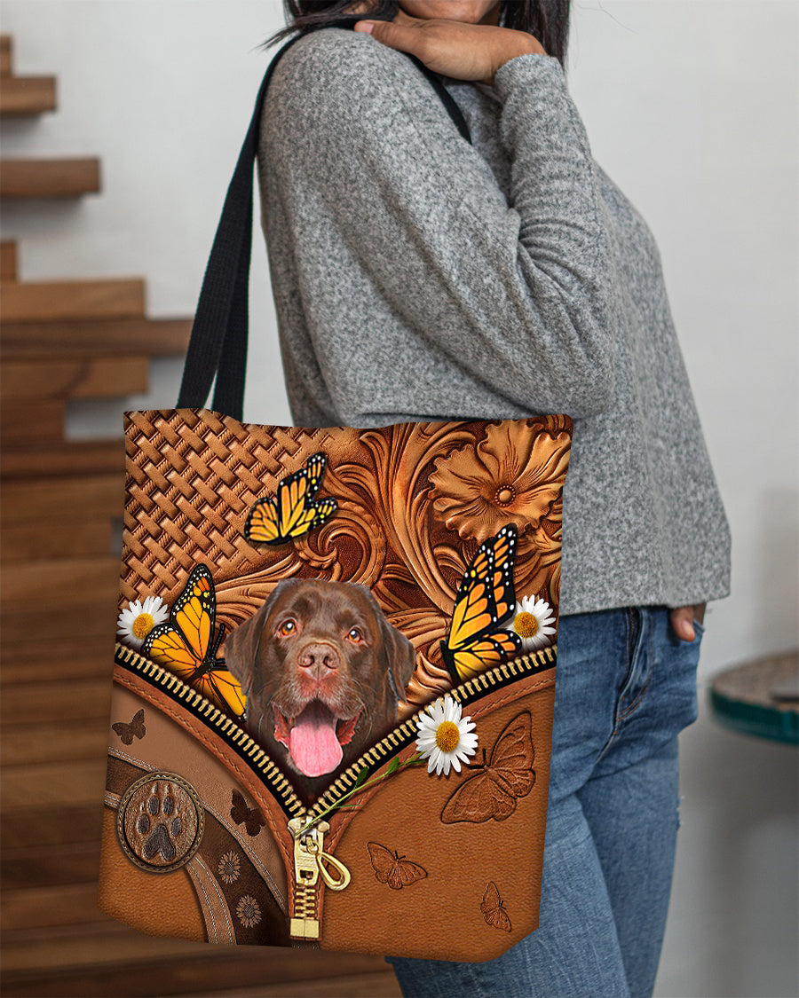 Chocolate labrador Butterfly Daisy Cloth Tote Bag