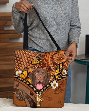 Chocolate labrador Butterfly Daisy Cloth Tote Bag