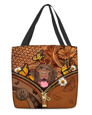 Chocolate labrador Butterfly Daisy Cloth Tote Bag