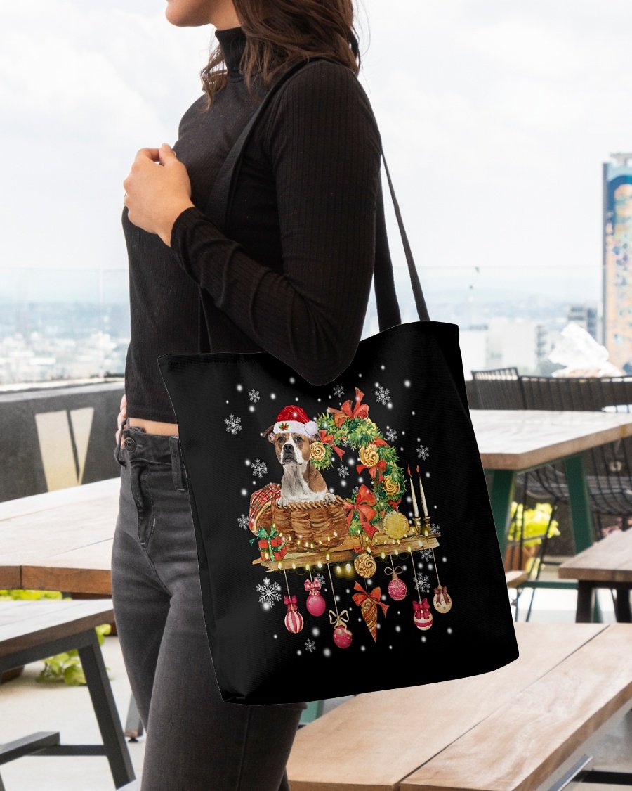 Christmas Basket-American Bulldog 1-Cloth Tote Bag