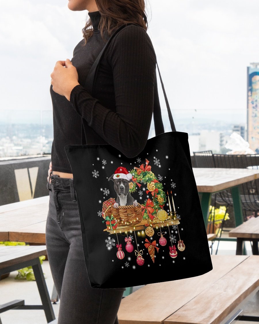 Christmas Basket-American Pitbull Terrier-Cloth Tote Bag