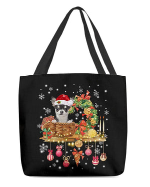 Christmas Basket-BLACK Chihuahua-Cloth Tote Bag