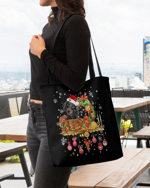 Christmas Basket-BLACK Dachshund-Cloth Tote Bag