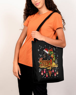 Christmas Basket-BLACK Dachshund-Cloth Tote Bag