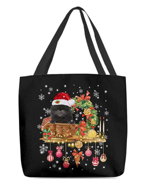 Christmas Basket-BLACK Pomeranian-Cloth Tote Bag