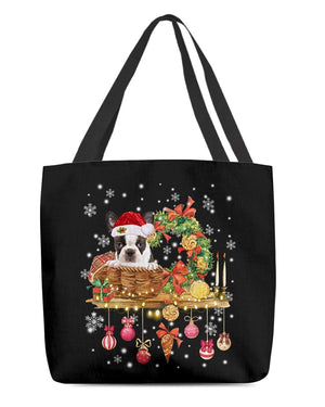 Christmas Basket-BRINDLE Boston Terrier-Cloth Tote Bag