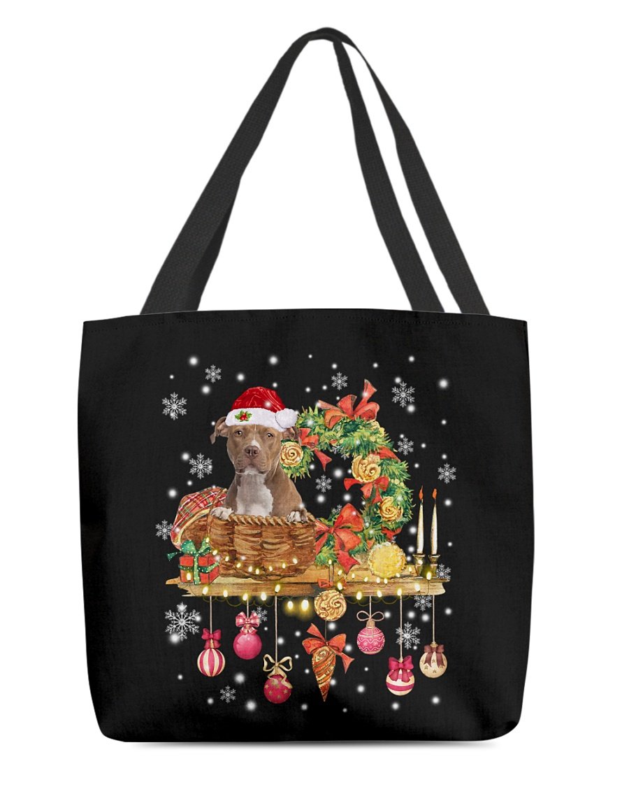 Christmas Basket-BROWN American Staffordshire Terrier-Cloth Tote Bag