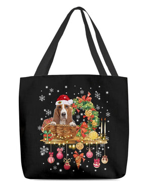 Christmas Basket-Basset Hound-Cloth Tote Bag