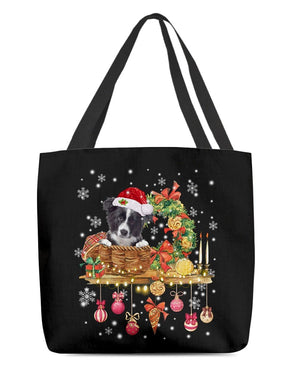 Christmas Basket-Border Collie-Cloth Tote Bag