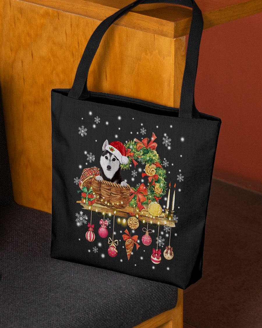 Christmas Basket-Husky 1-Cloth Tote Bag