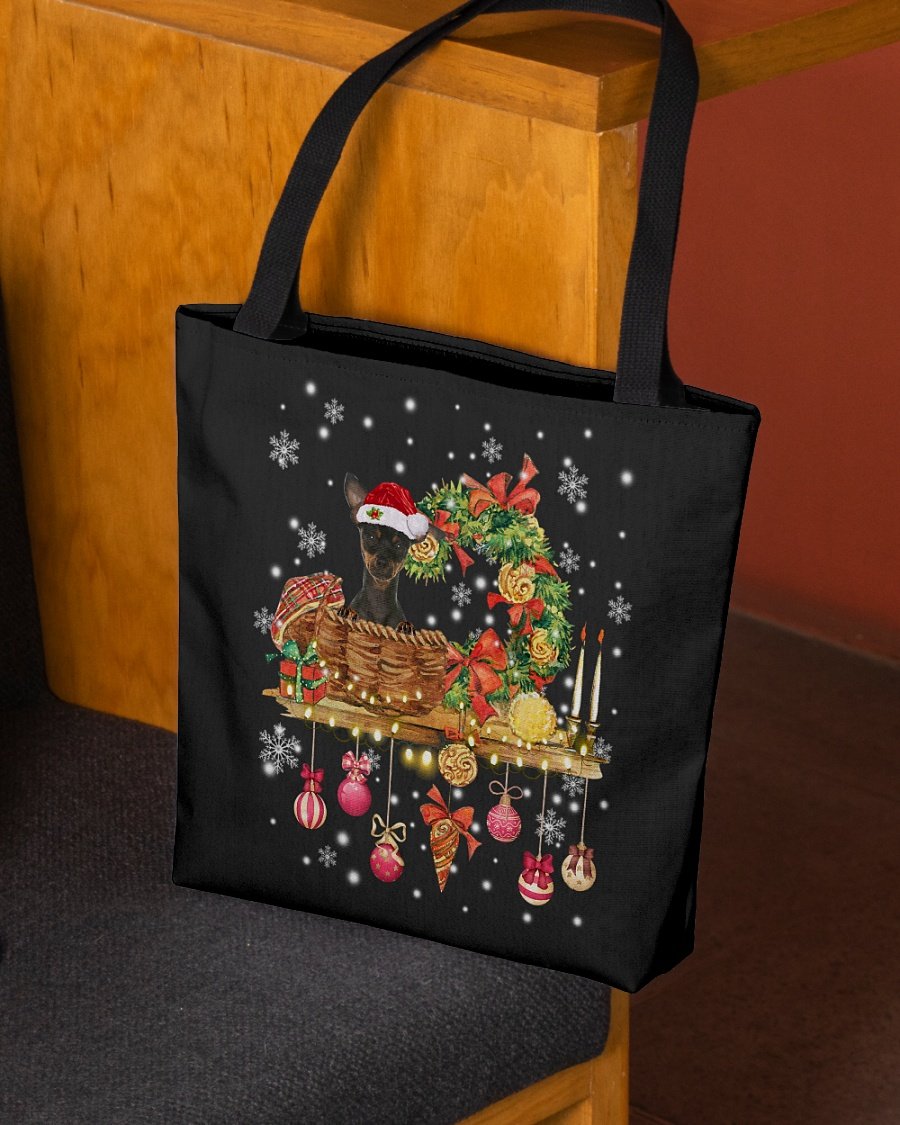 Christmas Basket-Miniature Pinscher 2-Cloth Tote Bag