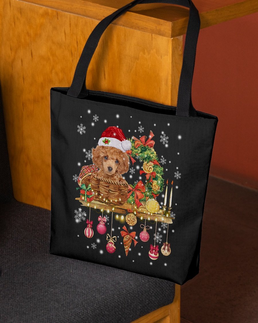 Christmas Basket-RED Toy Poodle-Cloth Tote Bag
