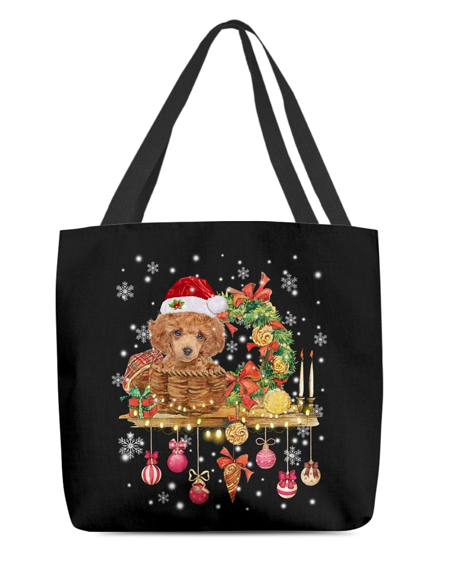 Christmas Basket-RED Toy Poodle-Cloth Tote Bag