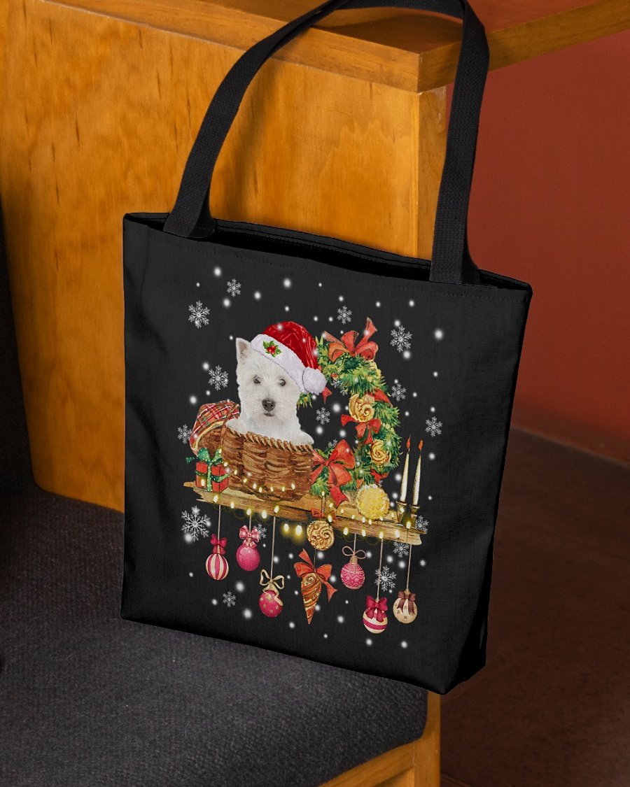 Christmas Basket-West Highland White Terrier-Cloth Tote Bag