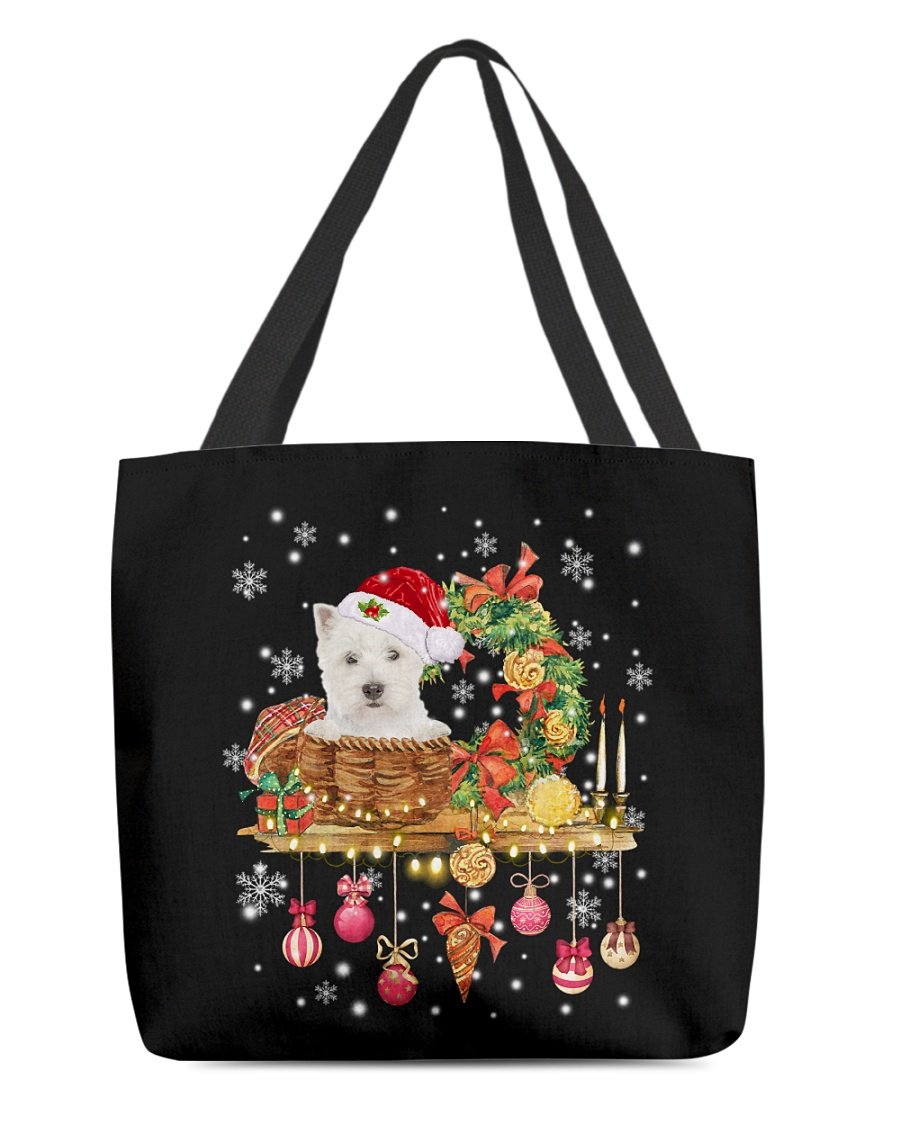 Christmas Basket-West Highland White Terrier-Cloth Tote Bag