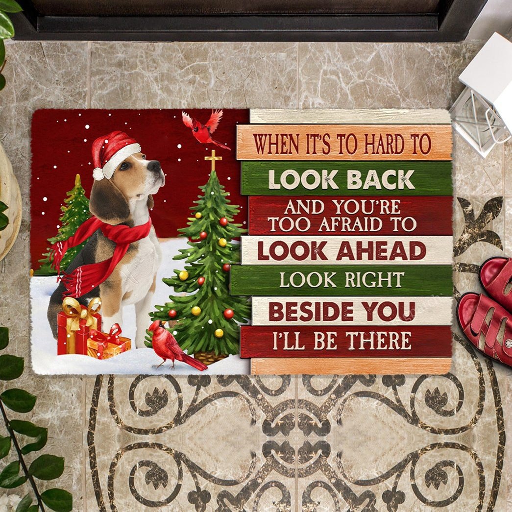 Christmas Beagle Look right beside you Doormat