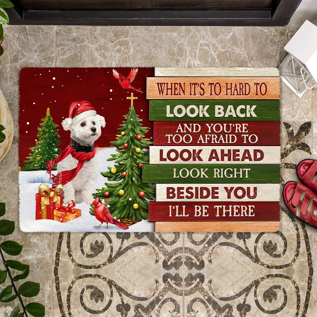 Christmas Bichon Frise Look right beside you Doormat