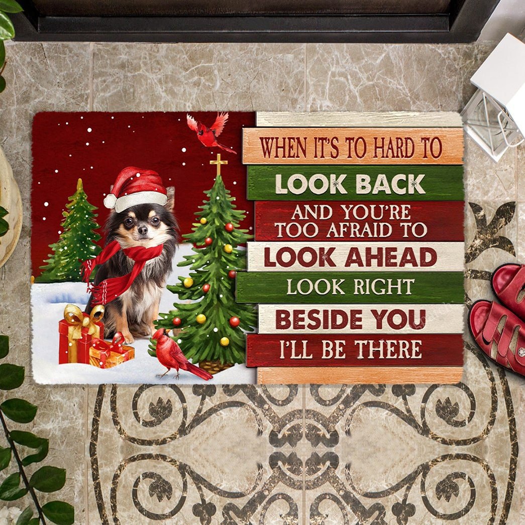 Christmas Chihuahua Look right beside you Doormat