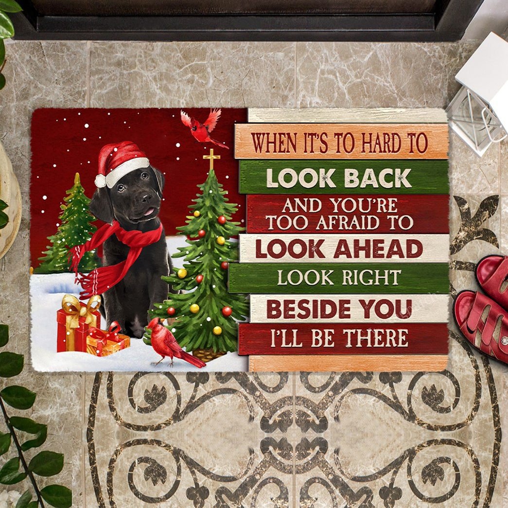 Christmas Chocolate Labrador Look right beside you Doormat