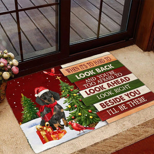 Christmas Dachshund 1 Look right beside you Doormat