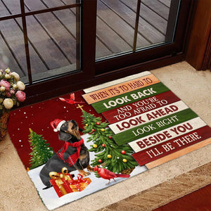 Christmas Dachshund Look right beside you Doormat