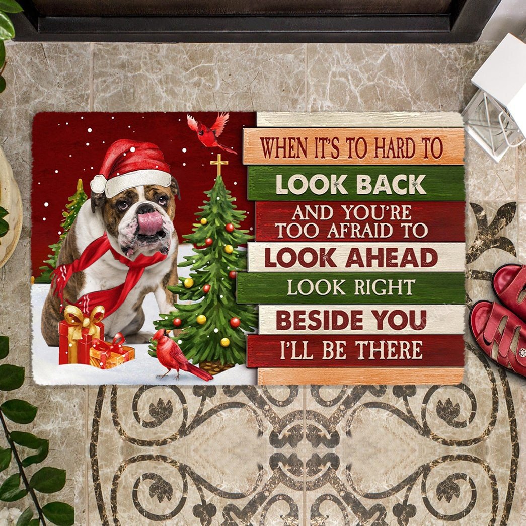 Christmas English Bulldog 2 Look right beside you Doormat