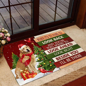 Christmas Golden Retriever 1 Look right beside you Doormat