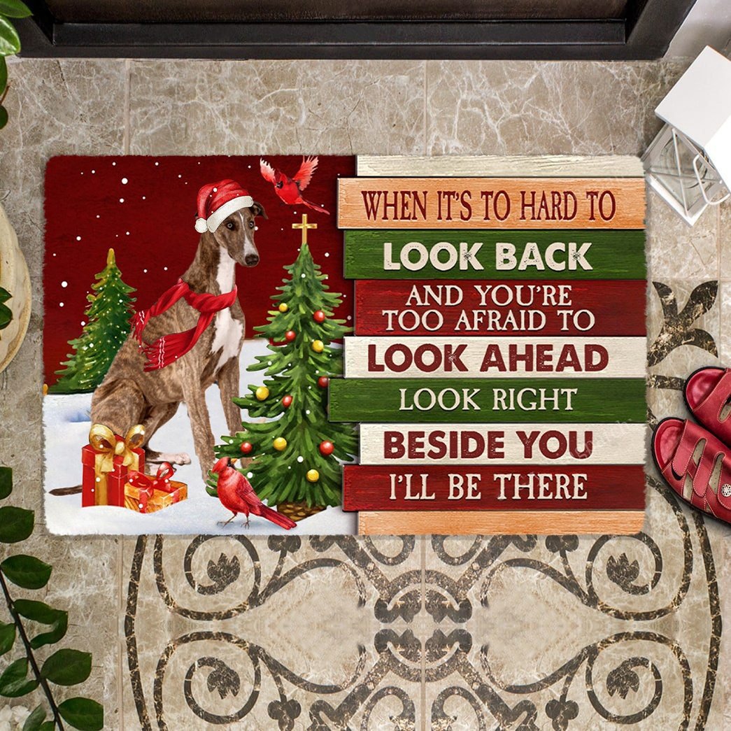 Christmas Greyhound Look right beside you Doormat