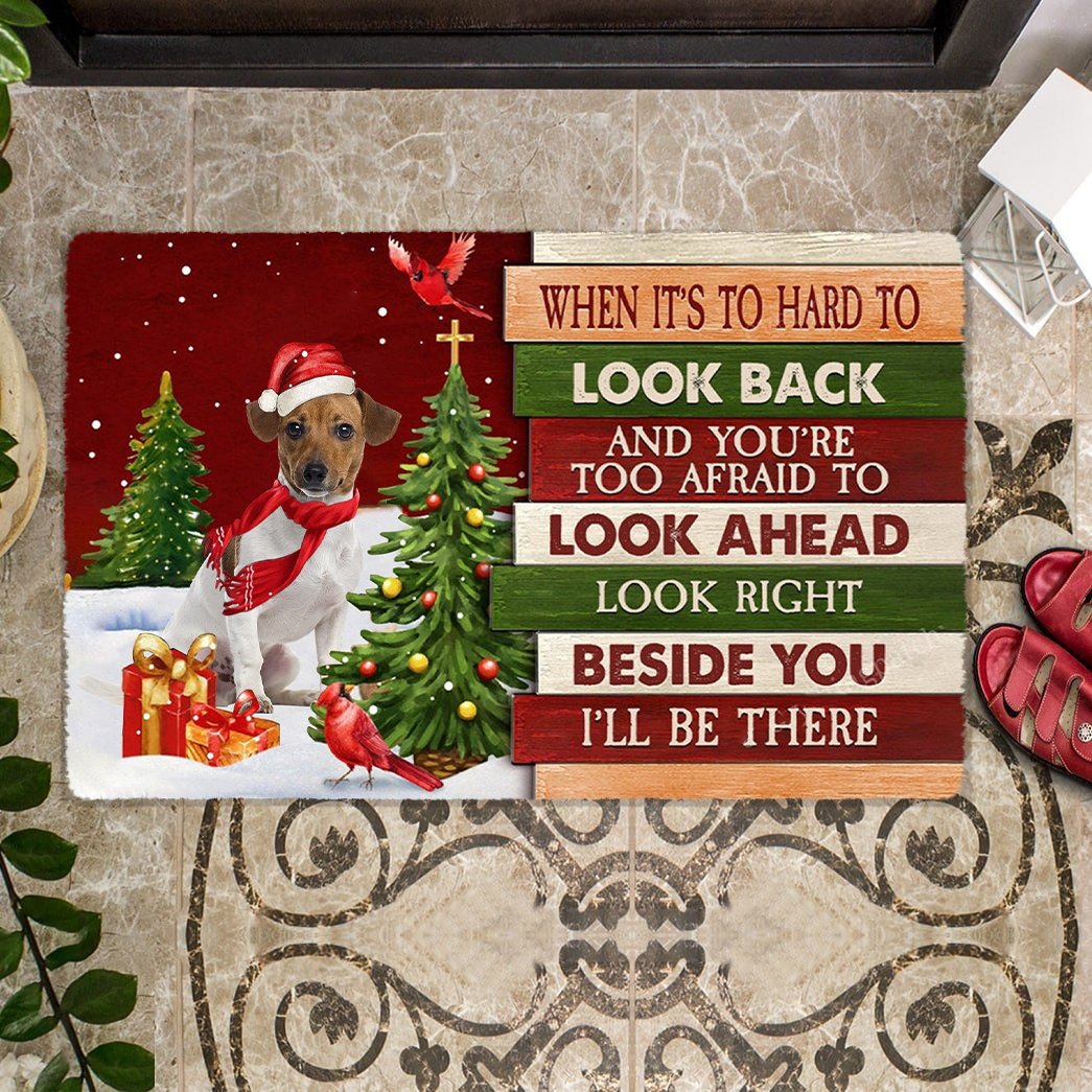 Christmas Jack Russell Terrier Look right beside you Doormat