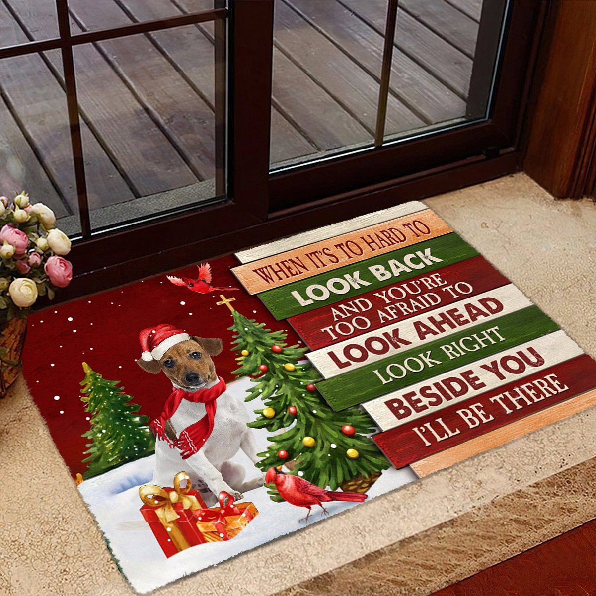 Christmas Jack Russell Terrier Look right beside you Doormat