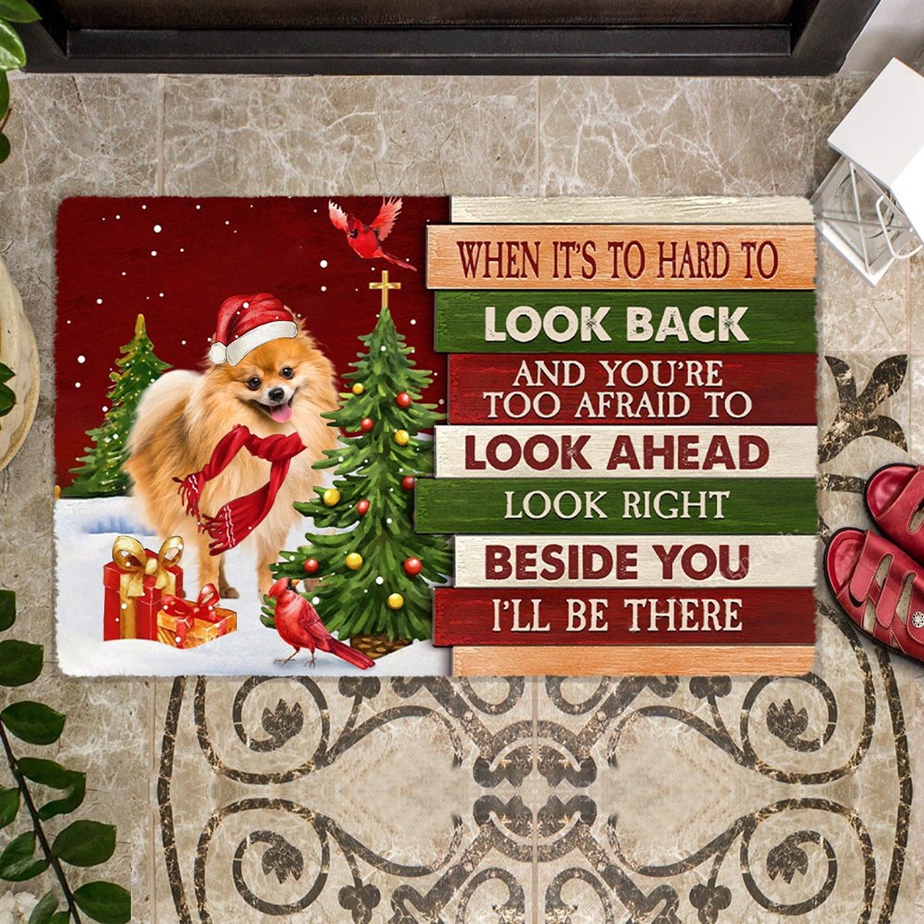 Christmas Pomeranian Look right beside you Doormat