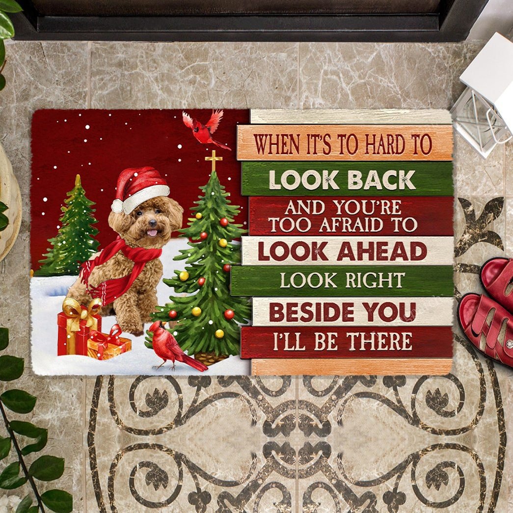 Christmas Poodle Look right beside you Doormat