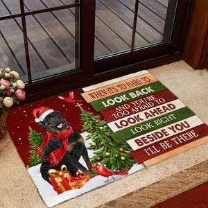 Christmas Rottweiler Look right beside you Doormat