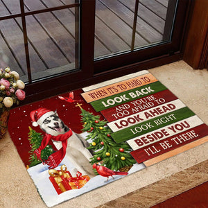 Christmas Siberian Husky 2 Look right beside you Doormat