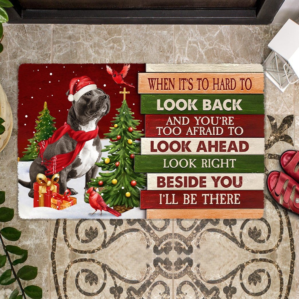 Christmas Staffordshire Bull Terrier Look right beside you Doormat