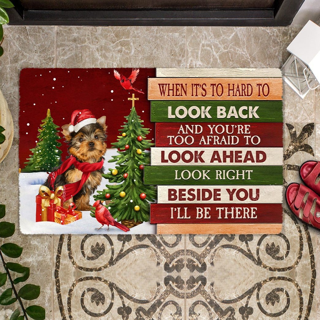 Christmas Yorkshire Terrier Look right beside you Doormat