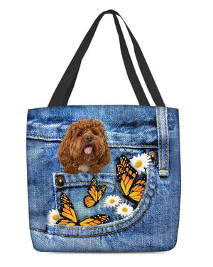 Cockapoo-Butterfly Daisies Fait-CLOTH TOTE BAG