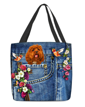 Cockapoo-Cardinal & Cross Flower Cloth Tote Bag