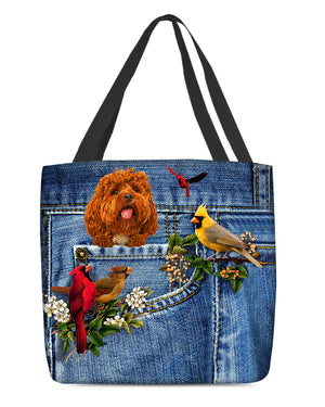 Cockapoo-Cardinal & Dog Cloth Tote Bag