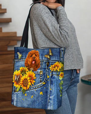 Cockapoo-Sunflowers & Butterflies Cloth Tote Bag