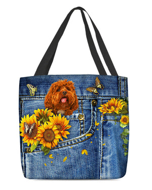 Cockapoo-Sunflowers & Butterflies Cloth Tote Bag