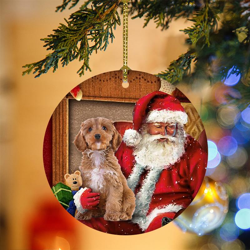 Cockapoo With Santa Christmas Ornament