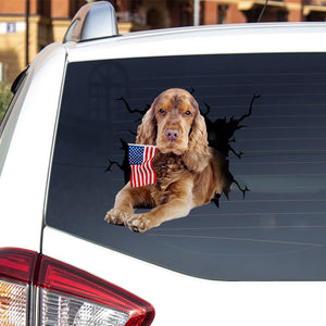 Cocker Spaniel And American Flag Independent Day Car Sticker Decal