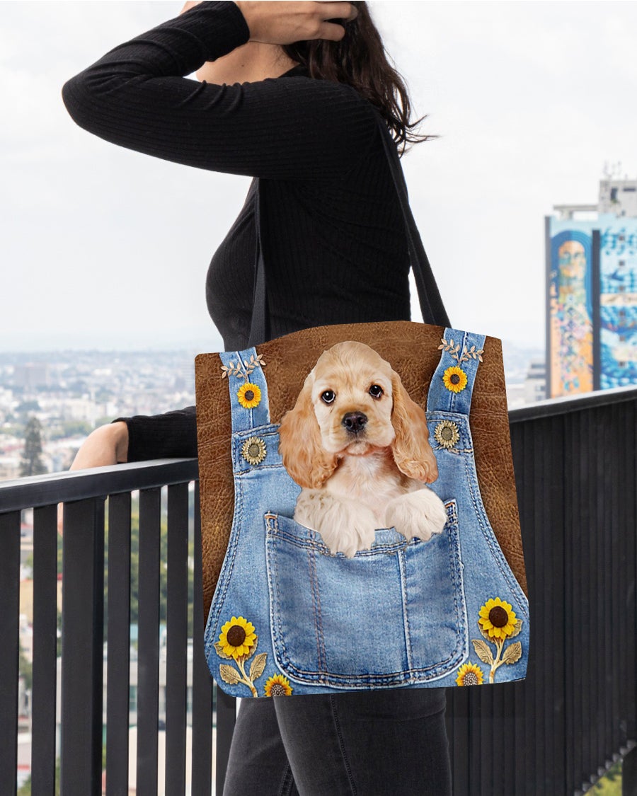 Cocker Spaniel And Sunflower-Cloth Tote Bag