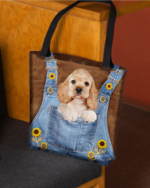 Cocker Spaniel And Sunflower-Cloth Tote Bag