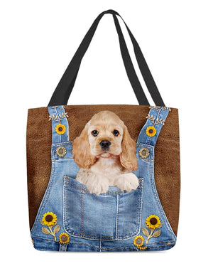 Cocker Spaniel And Sunflower-Cloth Tote Bag